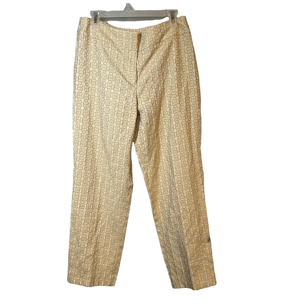 TALBOTS COLLECTION Size 10 Textured Ivory and Gold Italian Fabric Pants